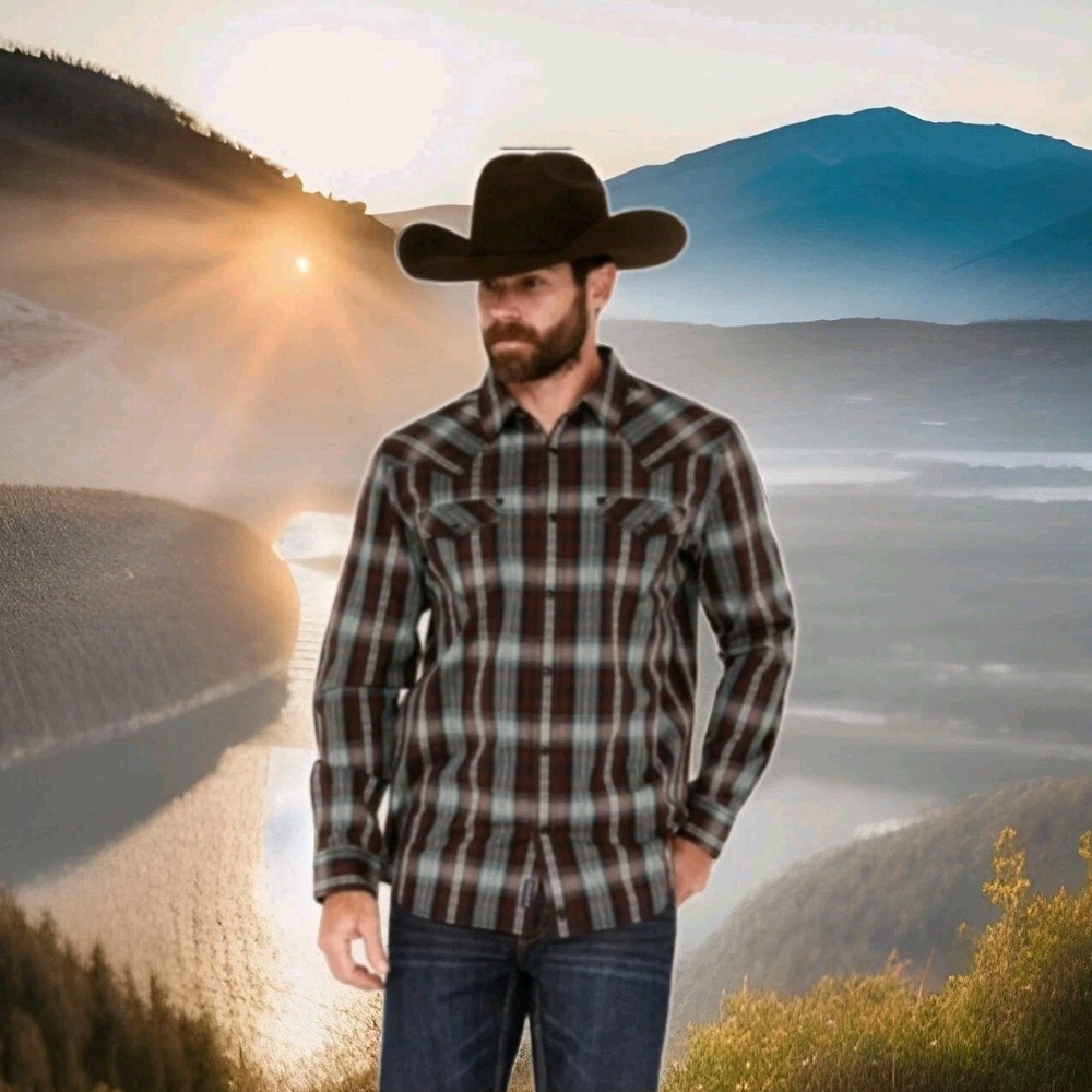 Moon Shine Spirit By Brad Paisley Western Shirt Sz S Pearl Snaps-Lone Horn Plaid